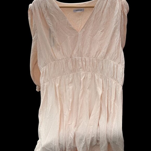 CALVIN KLEIN Womens Pink Stretch Textured Ruffled 3/4 Sleeve Midi‎ Dress Size 14 - Picture 14 of 14